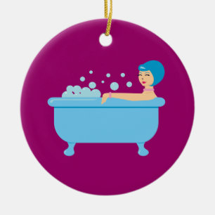 Retro Bubble Bath Girl Ceramic Ornament