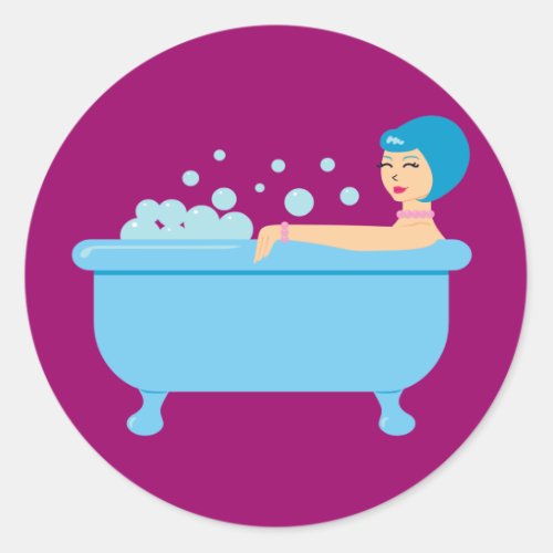 Retro Bubble Bath Girl Classic Round Sticker