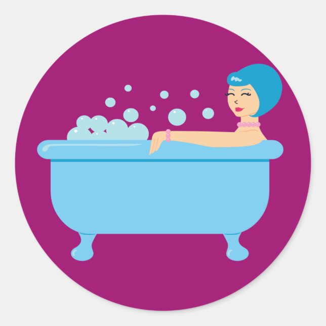 Retro Bubble Bath Girl Classic Round Sticker (Front)