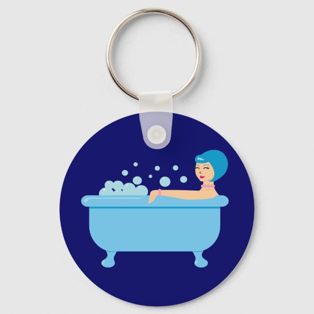 Retro Bubble Bath Girl Keychain (Front)
