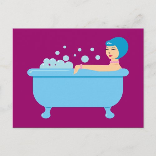 Retro Bubble Bath Girl Postcard