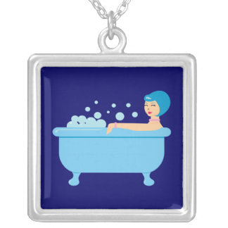 Retro Bubble Bath Girl Silver Plated Necklace
