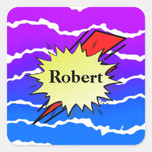 Retro Bubble Comic Pop Colorful Abstract Design Square Sticker