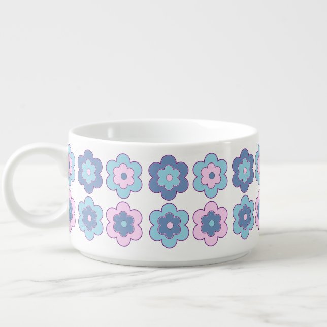 Retro Bubble Flowers (pink and blue) Pattern Bowl (Right)