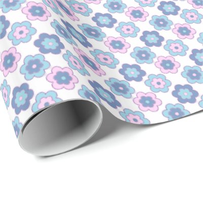Retro Bubble Flowers (Pink and Blue) Pattern Wrapping Paper