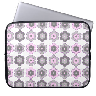 Retro Bubble Flowers (Pink and Grey) Pattern Laptop Sleeve