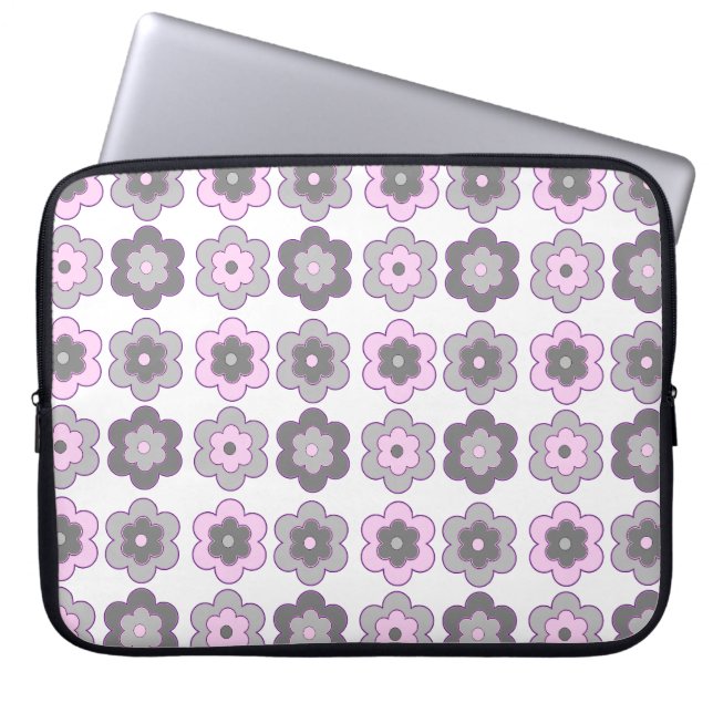Retro Bubble Flowers (Pink and Grey) Pattern Laptop Sleeve (Front)