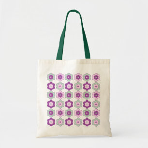 Retro Bubble Flowers (Purple and Green) Pattern Tote Bag