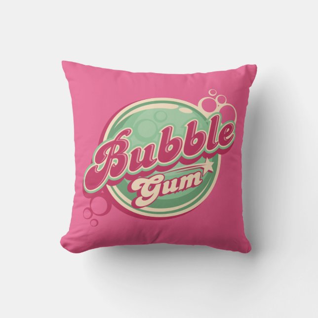 Retro Bubble Gum Design for Birthdays or School Throw Pillow (Front)