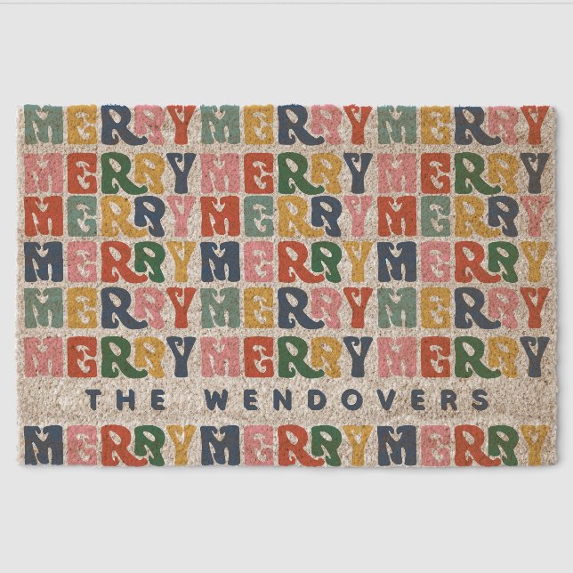 Retro Bubble Letter Custom Christmas  Fiber Doormat (Front)