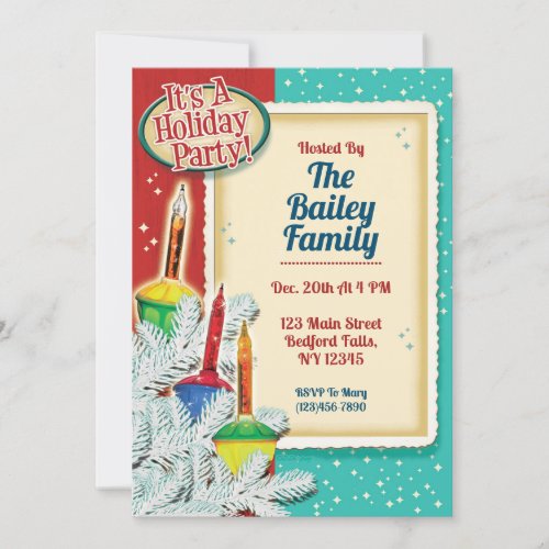 Retro Bubble Lights Christmas Holiday Party Invite