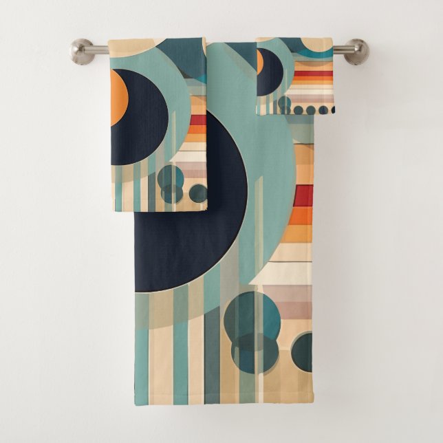 Retro Bubbles Circles and Stripes 338 Bath Towel Set (Insitu)