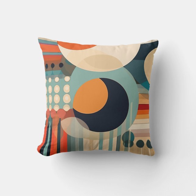 Retro Bubbles Circles and Stripes 338 Throw Pillow (Front)