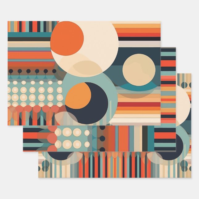Retro Bubbles Circles and Stripes 338  Wrapping Paper Sheets (Set)