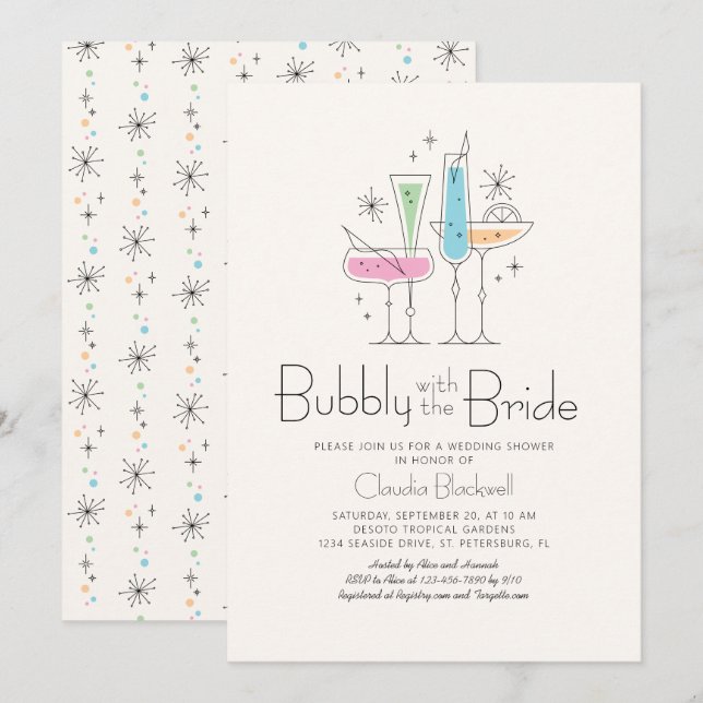 Retro Bubbly Champagne Bridal Shower Invitation (Front/Back)