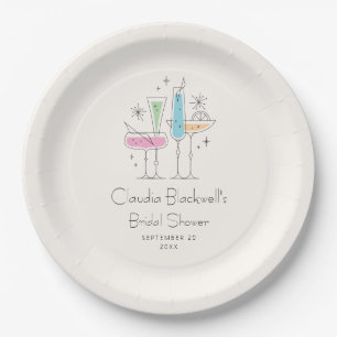 Retro Bubbly Champagne Bridal Shower Paper Plates