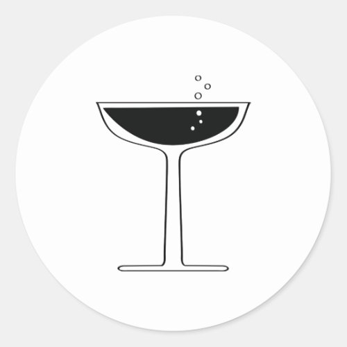 Retro Bubbly Champagne Coupe Glass Cocktail Classic Round Sticker