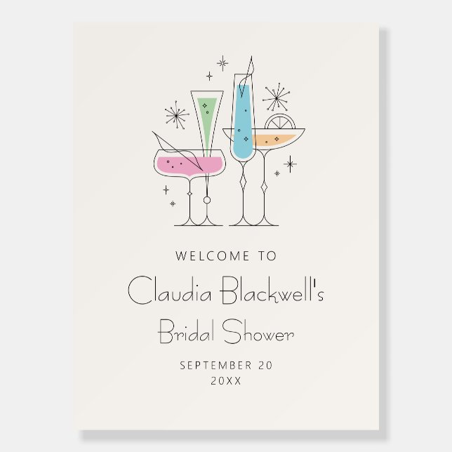 Retro Bubbly Champagne Shower Welcome Sign (Front)