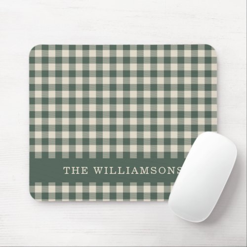 Retro Buffalo Plaid Forest Green Personalized Name Mouse Pad