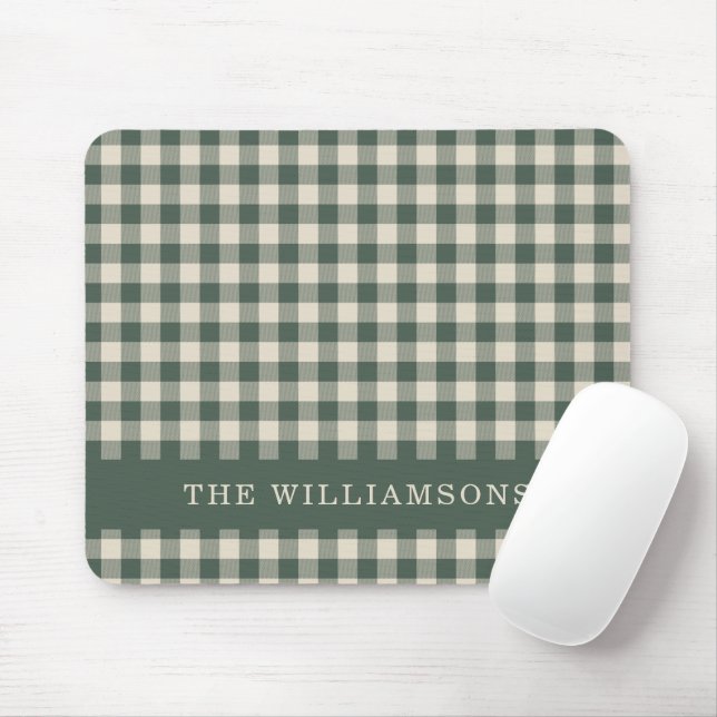 Retro Buffalo Plaid Forest Green Personalized Name Mouse Pad (With Mouse)