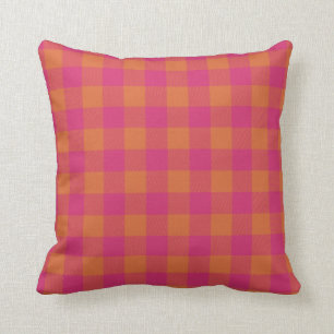 Retro Buffalo Plaid Tartan Pattern Pink and Orange Throw Pillow