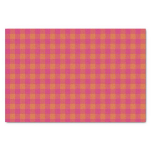 Retro Buffalo Plaid Tartan Pattern Pink and Orange Tissue Paper