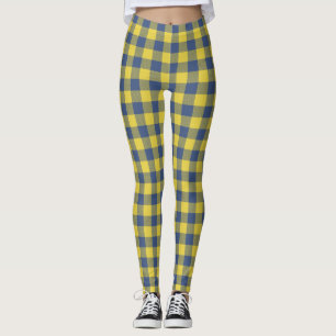 Retro Buffalo Plaid Tartan Pattern Yellow Blue Leggings