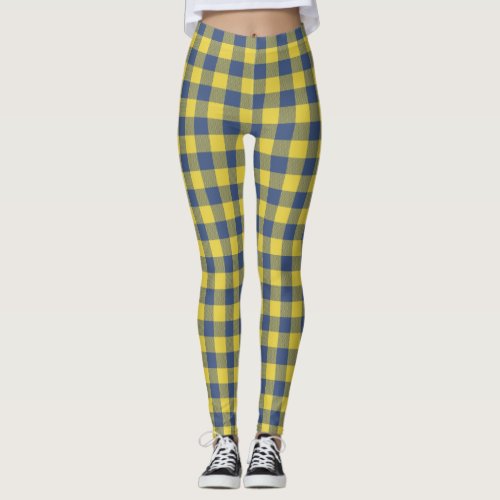 Retro Buffalo Plaid Tartan Pattern Yellow Blue  Leggings