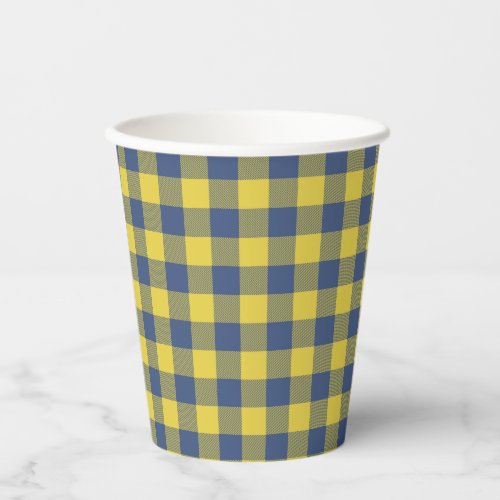 Retro Buffalo Plaid Tartan Pattern Yellow Blue  Paper Cups
