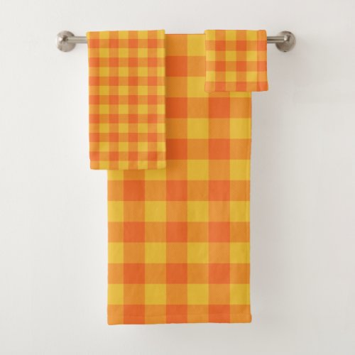 Retro Buffalo Plaid Tartan Pattern Yellow Orange  Bath Towel Set