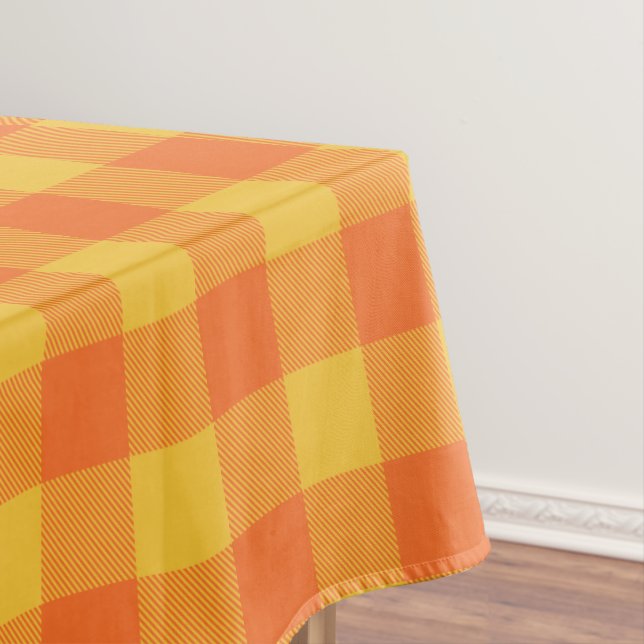 Retro Buffalo Plaid Tartan Pattern Yellow Orange Tablecloth (In Situ)