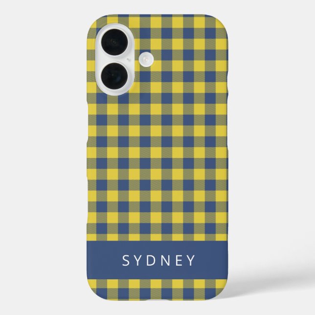 Retro Buffalo Plaid Yellow Blue Personalized Name  Case-Mate iPhone Case (Back)