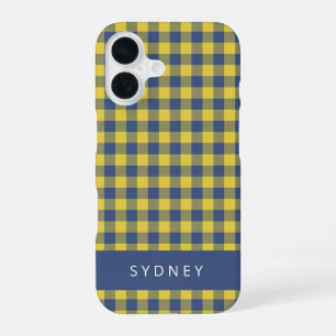 Retro Buffalo Plaid Yellow Blue Personalized Name  iPhone 16 Case