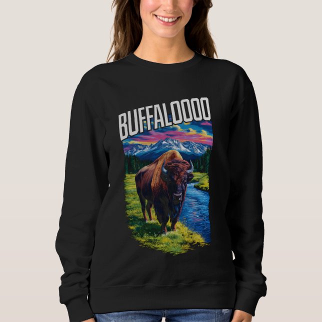 Retro Buffalo Sunset Lucky Casino Slots Buffaloooo Sweatshirt (Front)