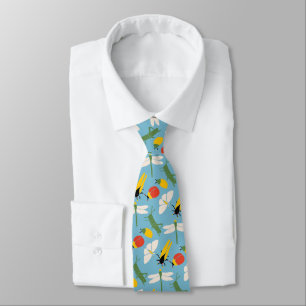 Retro Bugs Insects Illustrations Light Blue Neck Tie