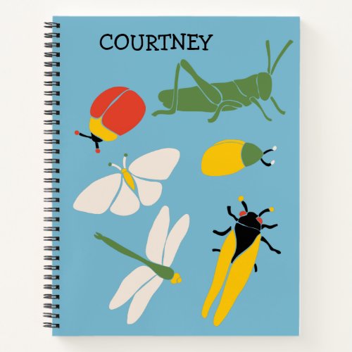 Retro Bugs Insects Illustrations Personalized Notebook