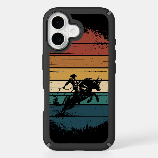 Retro Bull Riding Sunset Western Art Speck iPhone Case (Front)