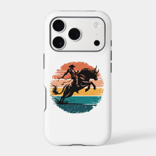 Retro Bull Riding Sunset Western Silhouette iPhone 17 Pro Case