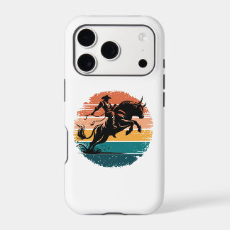 Retro Bull Riding Sunset Western Silhouette iPhone 17 Pro Case