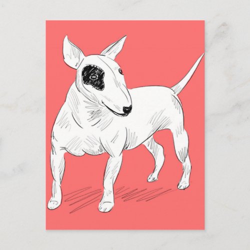 Retro Bull Terrier Doodle on Peach Background Postcard