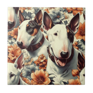 Retro Bull Terrier Seamless Painting Ceramic Tile