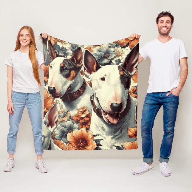 Retro Bull Terrier Seamless Painting Fleece Blanket (In Situ)