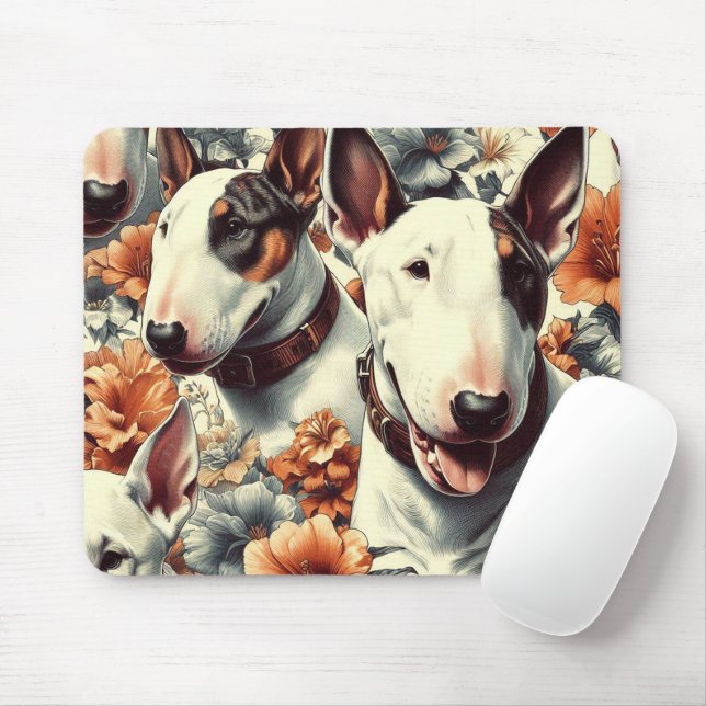Retro Bull Terrier Seamless Painting Mouse Pad (With Mouse)
