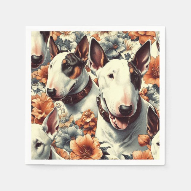 Retro Bull Terrier Seamless Painting Napkins (Front)