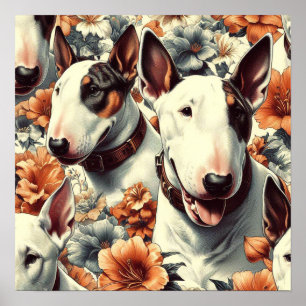 Retro Bull Terrier Seamless Painting Poster