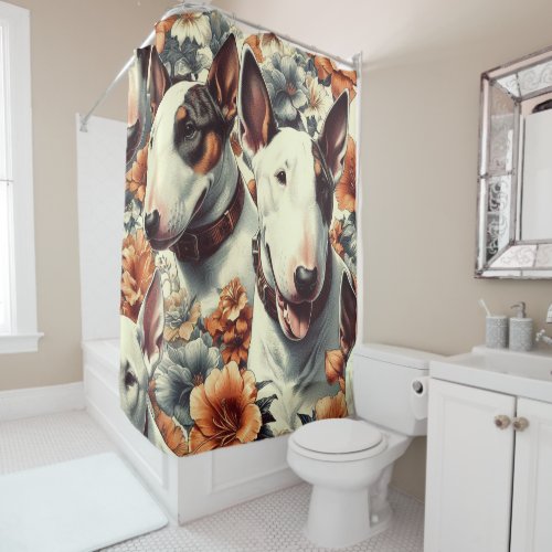 Retro Bull Terrier Seamless Painting Shower Curtain