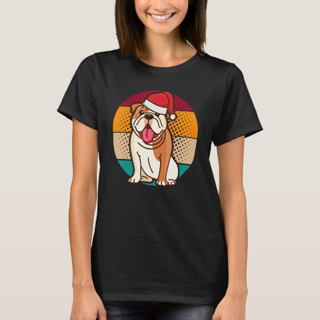 Retro Bulldog Owner  Dad Mom Santa Hat Christmas S T-Shirt (Front)