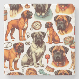 Retro Bullmastiff Seamless Stone Coaster