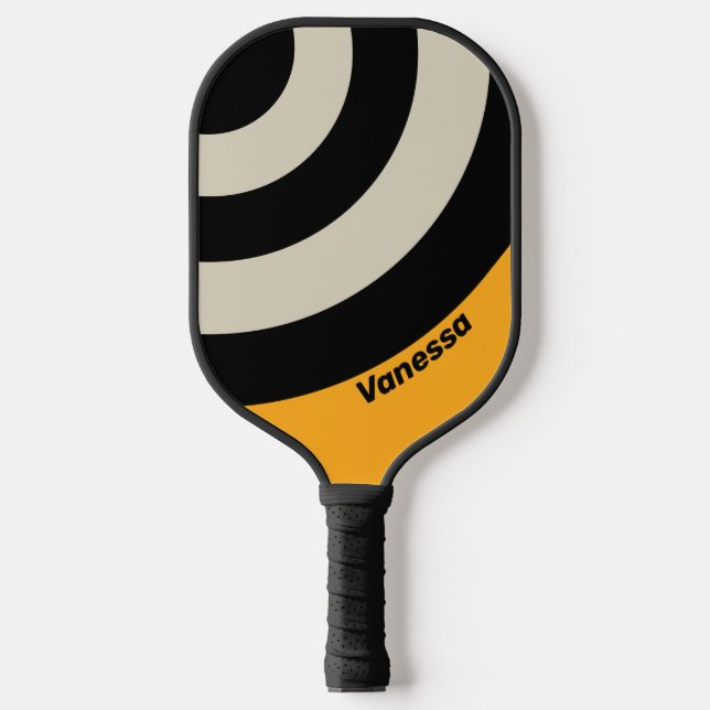 Retro Bumblebee Circle Stripe Striping with Name Pickleball Paddle (Front)