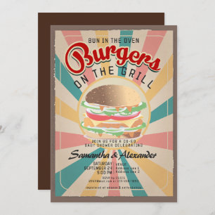 Retro Bun On The Oven Burger BBQ CO-ED Baby Shower Invitation
